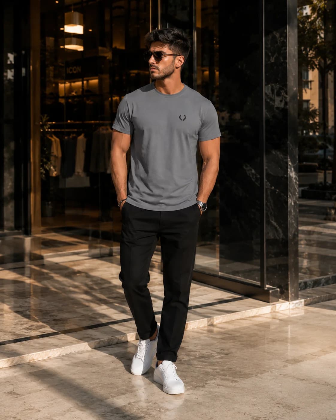 חולצת טי-שירט 'Fred Perry' קלאסית עם הדפס גב